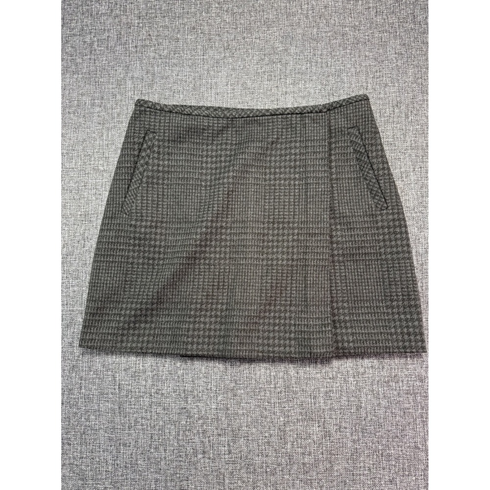 Banana Republic Skirt Women Grey Houndstooth Faux Wrap Mini Pockets | 8